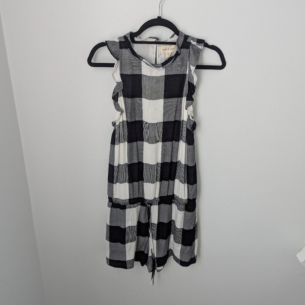 Cloth & Stone Women's Black & White Checkered Ruffle Romper, Small